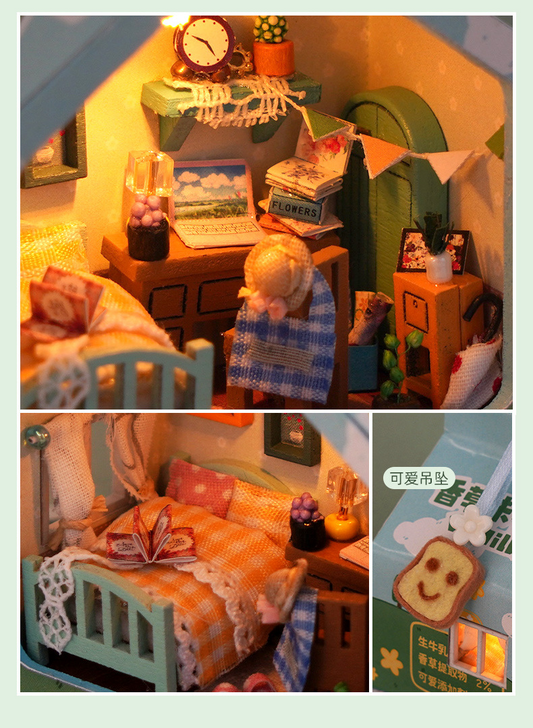 Diy Handmade Cottage Milk Carton Small Night Lamp Miniature Scene House Building Model Toys