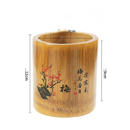 Bamboo Round Pen Container Office Desktop Creativity Ornaments